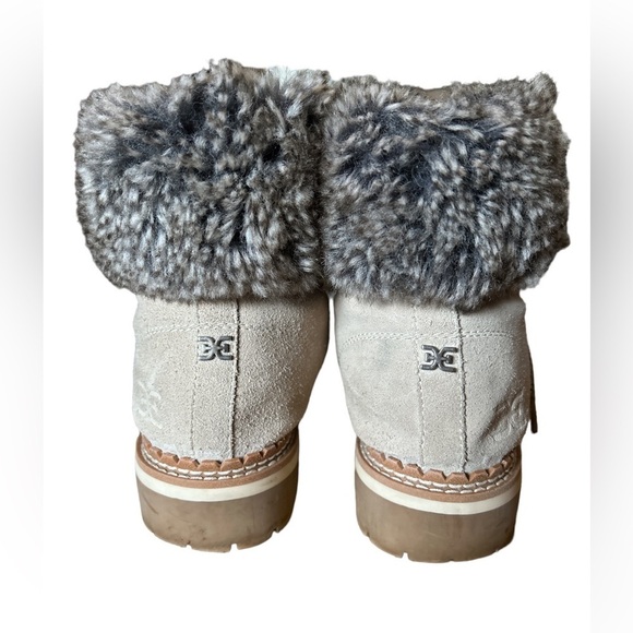 Sam Edelman Bowen Gray Suede Lace Up Faux Fur Trim Lug Sole Ankle Boots - 7 - Picture 4 of 11